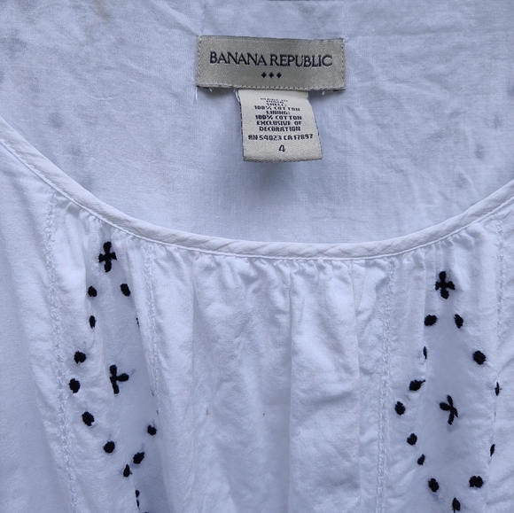 Banana Republic Sz 4 White Cotton Midi Dress Lined Embroidered Lace Side Zip - Picture 7 of 11